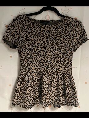 Forever 21 Leopard Print Peplum Top - Beige and Black